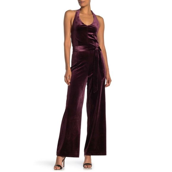Wine velvet jumpsuit Clearance